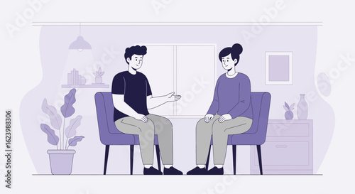 Illustration Of Meeting Between Two Young Adults Discussing At Home