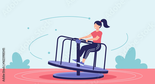 Girl Enjoying Merry Go Round On Playground Fun Activities Scene