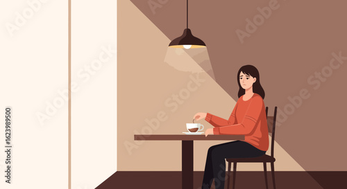 Lonely Moment Sad Woman Stirring Coffee Alone In Cafe Solitude Depression