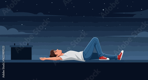 Looking At Stars Lying Down On A Roof At Night Time