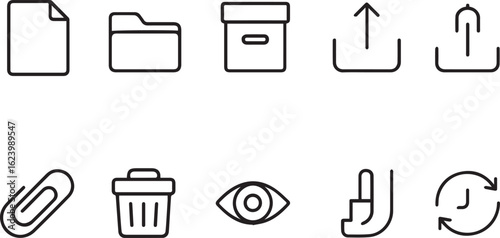 Document Management Line Icon Set – Minimalist Vector Icons for File Organization & Workflow