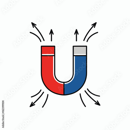 A horseshoe magnet is shown with visible magnetic field lines Redblue color indicates polarity
