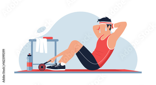 Man Doing Abdominal Exercises On The Floor At The Gym Or Home