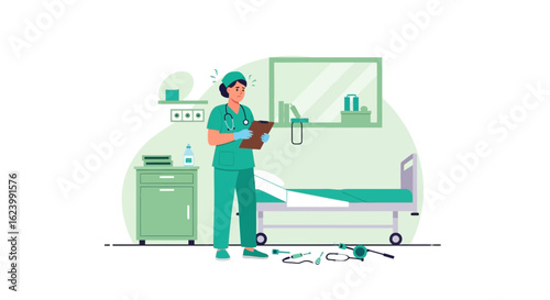 Overwhelmed Healthcare Professional Feeling Stressed During Shift In The Hospital Room