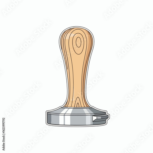A woodhandled tamper with a chrome base commonly used for pressing coffee grounds