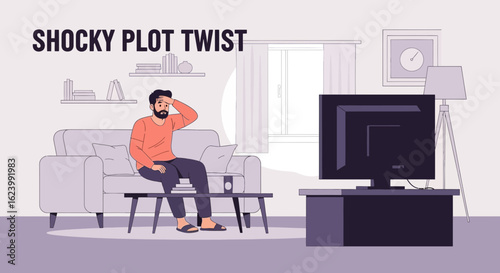 Man Reacting Shocked After A Unexpected Plot Twist While Watching Tv
