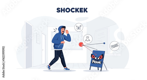 Man Reacting To Spring Loaded Glove Punch From A Prank Box
