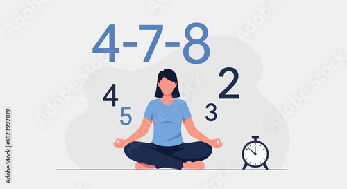 Practicing 4-7-8 Breathing Technique For Mindfulness And Relaxation With Timer