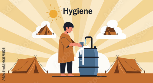 Practicing Good Hygiene In Camping, A Vector Illustration For Public Health