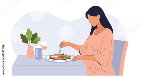Pregnant Woman Enjoying Nutritious Meal For Her And The Future Newborn