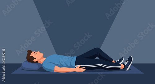 Man Taking a Rest After a Workout in a Dark Room Illustration