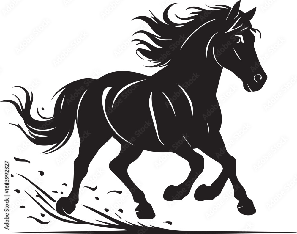 Powerful Galloping Horse in Silhouette Art Powerful Galloping Horse in Silhouette Art