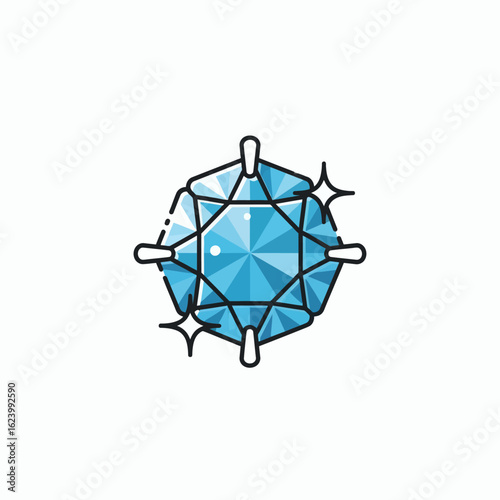 Blue diamond with black outline and white reflections held by clawlike prongs