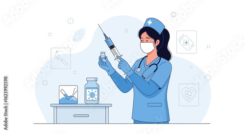 Medical Professional Preparing Vaccine Dose For Patient Health And Safety