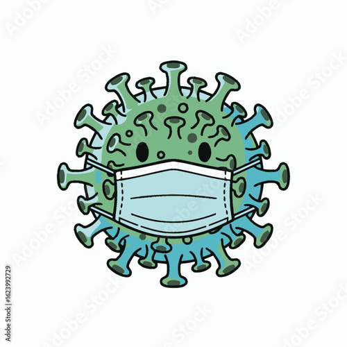 Cartoon coronavirus with a face mask