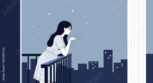 Melancholy Evening Reflection Young Woman Contemplating Life On Balcony