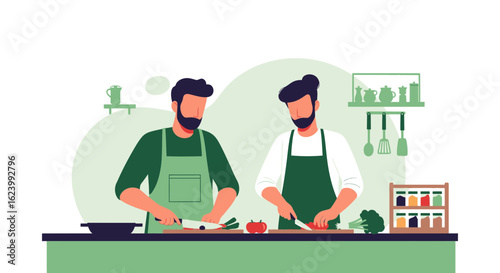 Men Preparing Healthy Food Together In The Kitchen For A Balanced Lifestyle