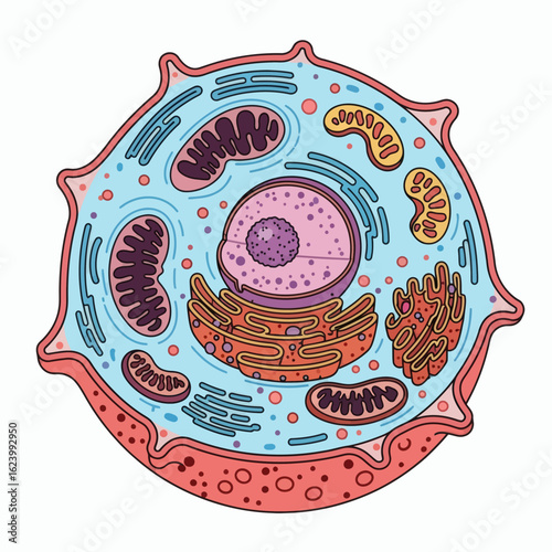 Cell illustration membrane nucleus mitochondria endoplasmic reticulum and other organelles
