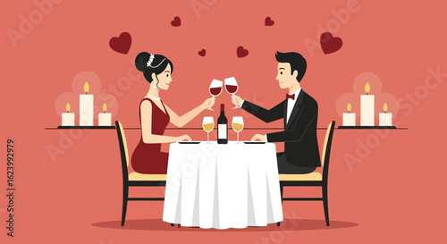 Romantic Evening Out Elegant Couple Toasting Wine At Dinner Celebration