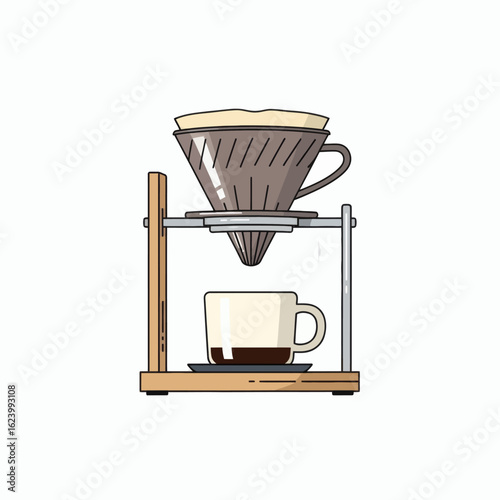 Coffee filter stand with brewing cup wooden frame pourover method