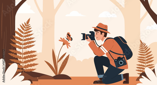 Nature Enthusiast Capturing the Beauty of a Butterfly on a Flower