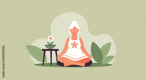 Senior Woman Practicing Mindfulness Meditation For Peaceful Retirement Activity