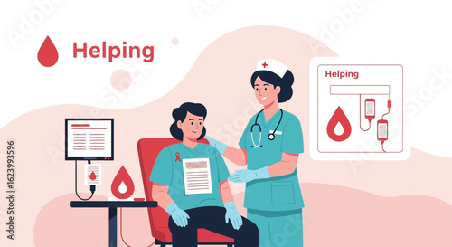 Nurse Attending a Patient During Blood Donation for Medical Assistance