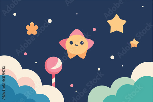 kawaii background with stars  sweets  and clouds  .eps