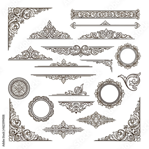 Art of collection of vintage ornamental design elements and dividers isolated on white background