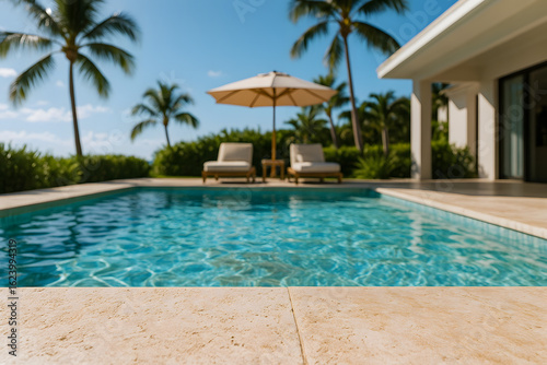 Wallpaper Mural Luxurious Tropical Vacation: Private Swimming Pool with Modern Architecture and Serene Landscape Design in Sunny Paradise Torontodigital.ca