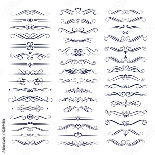 Art of collection of elegant decorative ornamental dividers and swirls isolated on white background for design