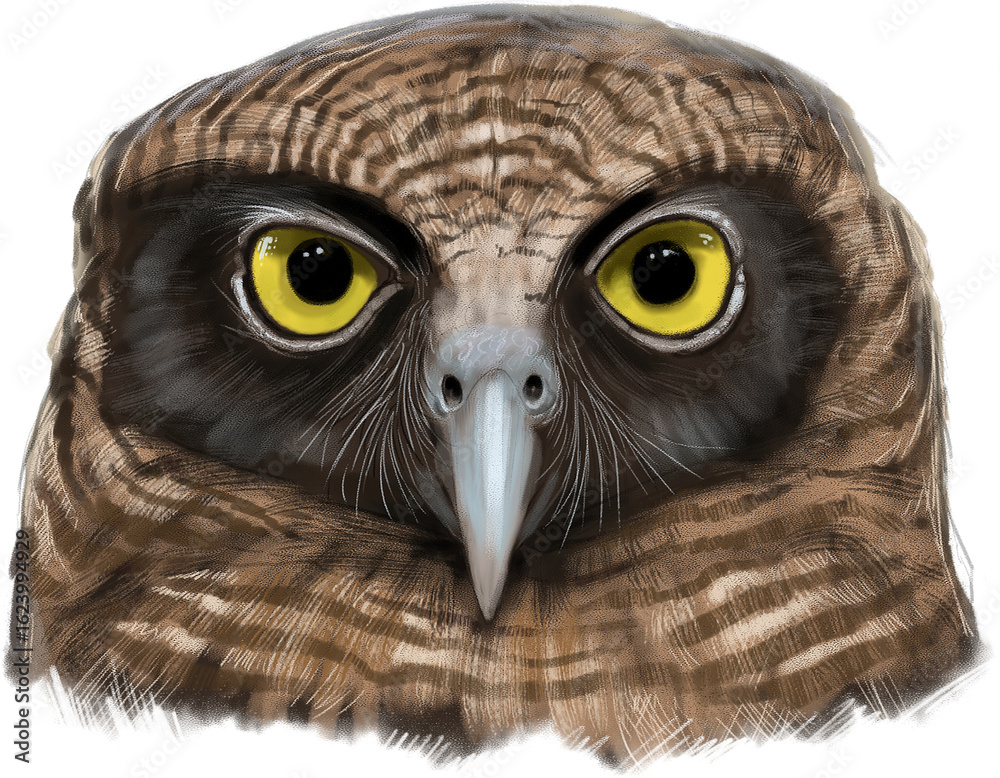 Fototapeta premium Rufous owl (Ninox rufa) roosting in a tropical Australian forest, large and powerful with deep orange-brown plumage and piercing gaze.