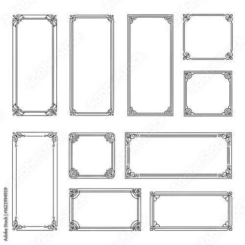 Art of collection of various ornate decorative frames and borders in different shapes and sizes, isolated on white background