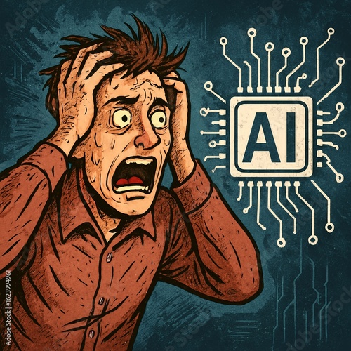 Overwhelmed by Artificial Intelligence Illustration