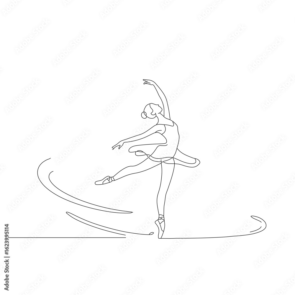 Fototapeta premium Continious line art Ballet Dancer Line Drawing – Minimalist Continuous Line Art Symbolizing Grace and Movement