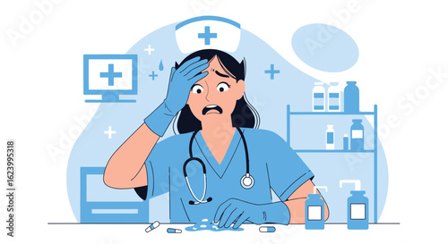 Stressed Healthcare Professional Dealing With Medication Overload Crisis