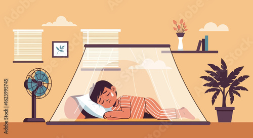 Suffering From Heat Young Boy During Heatwave In The House