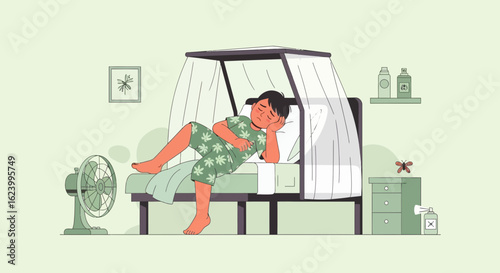Summer Heat Fatigue A Boy Lies Sweaty In Bed Trying To Cool Down