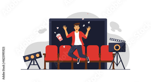 Surprised Man Jumps From Seat During Intense Movie Scene in Theater