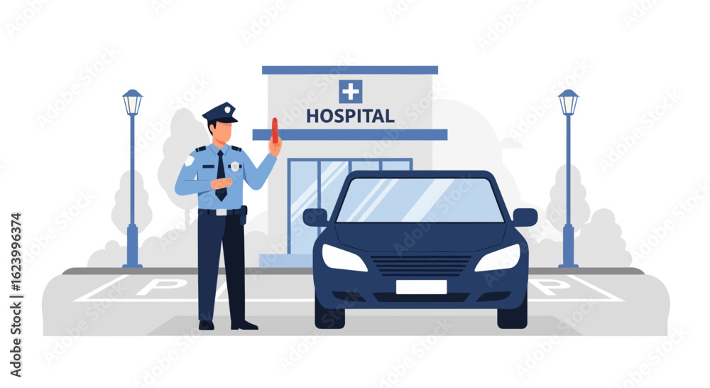 Obraz premium Traffic Policeman Directing Traffic Near A Hospital For Medical Emergencies