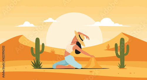Woman Enjoying The Tranquility Of The Desert During A Sunny Day