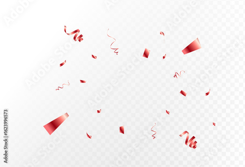 Shiny red confetti and serpentine streamers falling down for a festive party or holiday celebration.vector