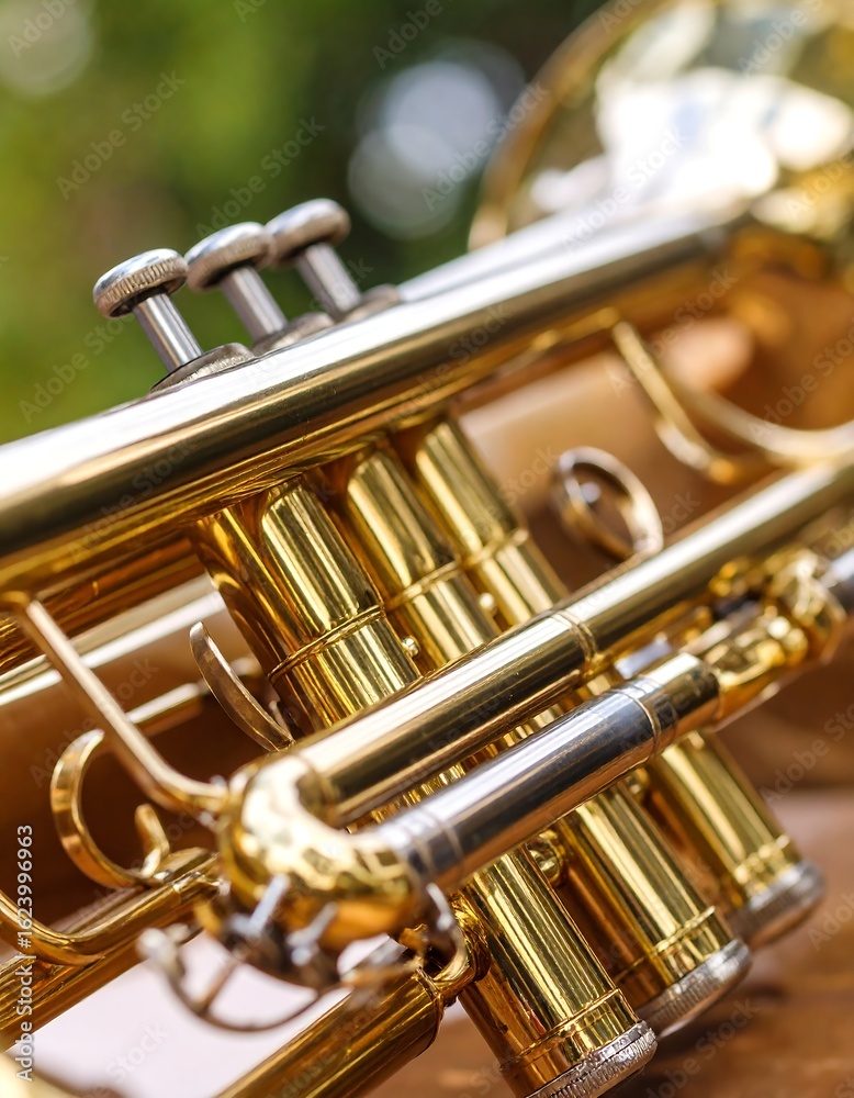 Obraz premium Close-up of a brass trumpet