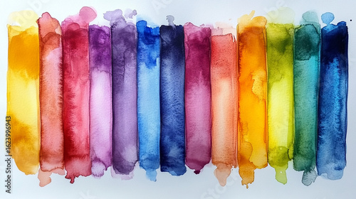 Colorful watercolor stripes on white background
