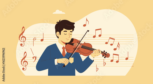 Violinist Playing Classical Music, Expressing Himself Through Music Performance
