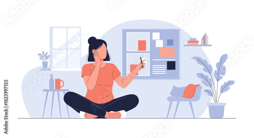 Woman In Creative Environment Presenting Ideas On Mood Board At Home