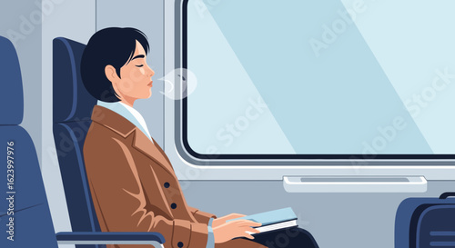 Woman Meditating On Train During A Quiet Journey For Inner Peace
