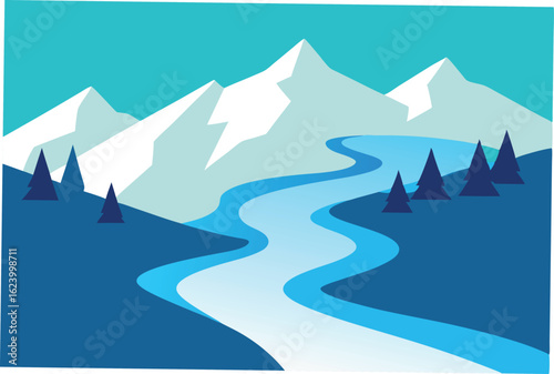 spring thaw with flowing mountain river  .eps