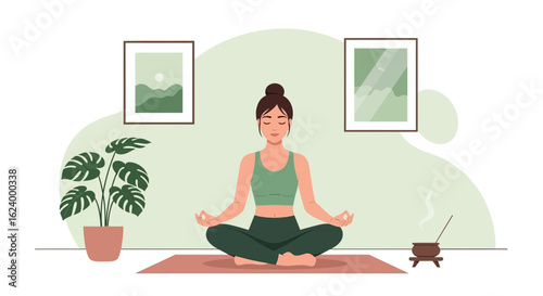Woman Practicing Meditation At Home For Relaxation And Inner Peace