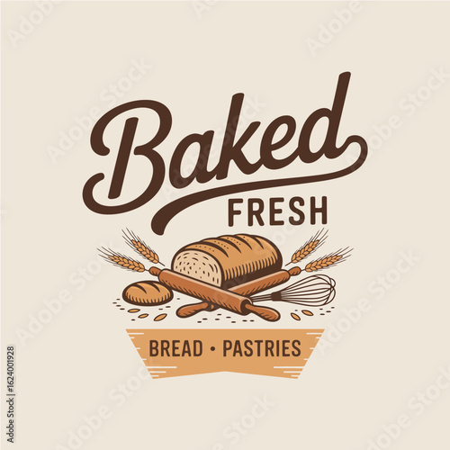 This image features a rustic loaf of bread along with baking tools like a whisk and rolling pin, emphasizing the nurturing and comforting aspects of the baking process.